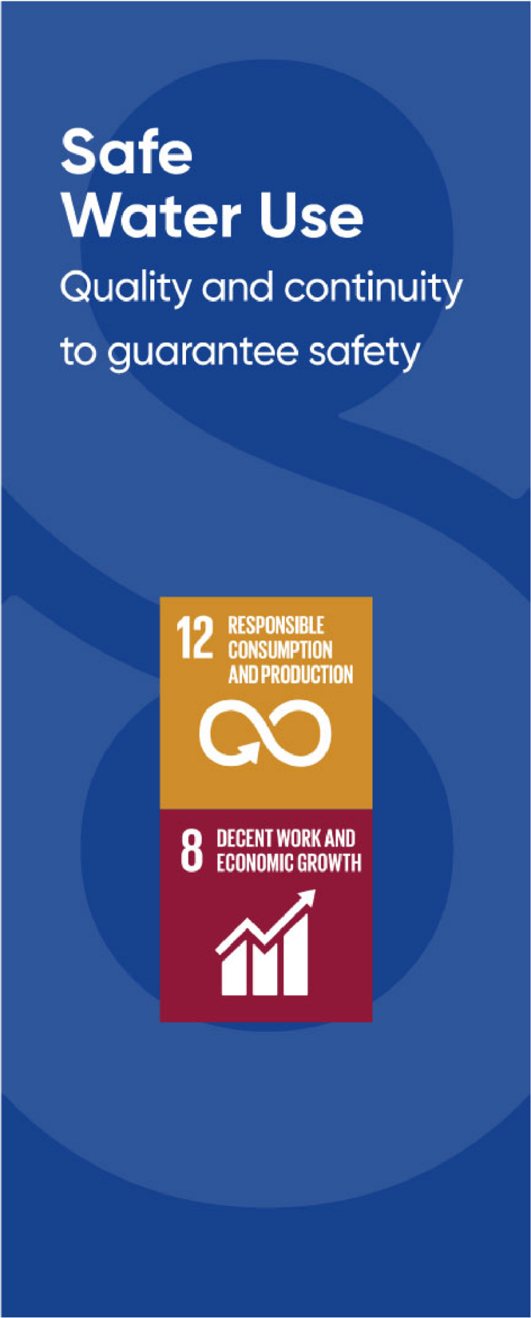 Symbolen van enkele duurzaamheidspijlers: Responsible consumption and production, decent work and economic growth.
