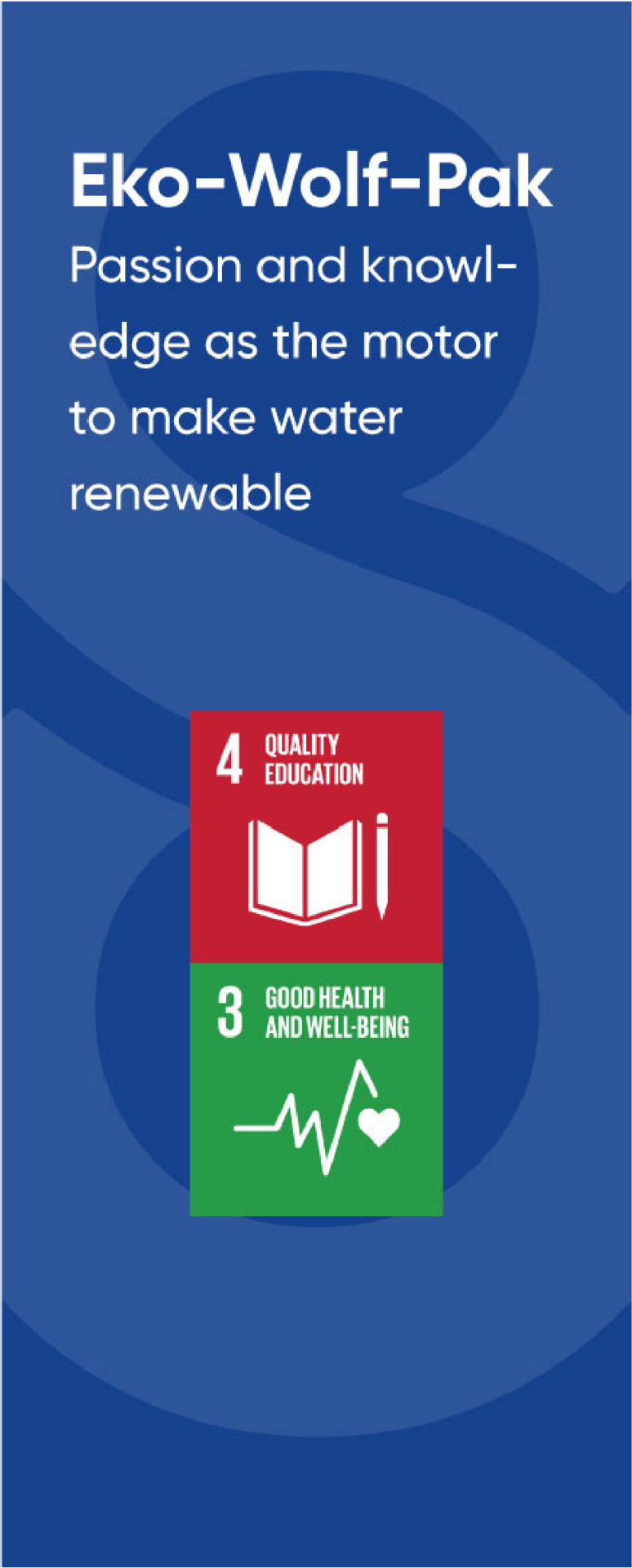 Symbols of some sustainability pillars: Quality education, Good health and well-being.