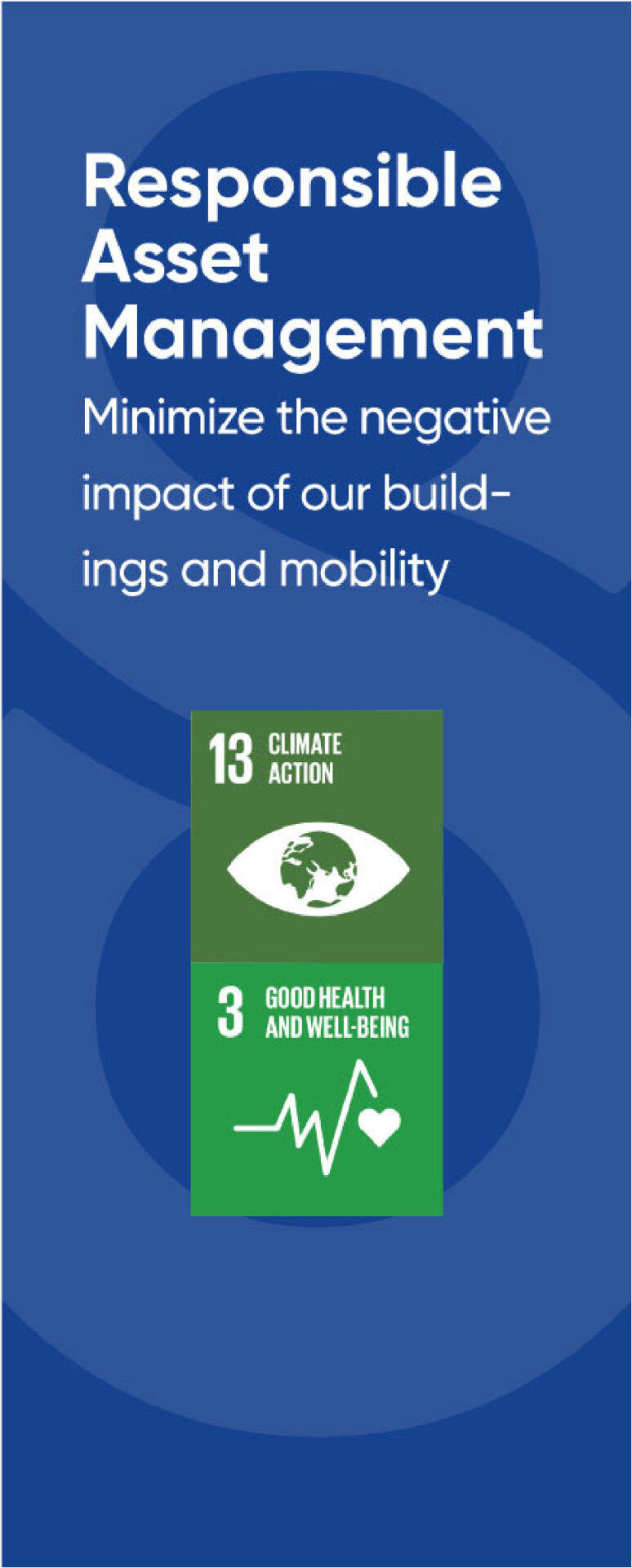 
Symbols of some sustainability pillars: Climate action, Good health and well-being.